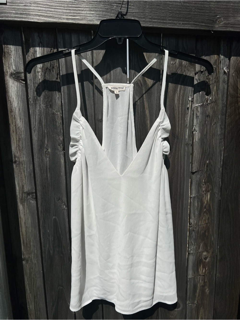 Main Strip White Plunging V-Neck Flowy Tank Blouse